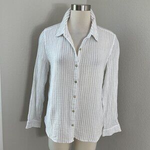 Eileen Fisher Womens Medium Striped Organic Cotton Button Up Long Sleeve Shirt